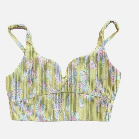 ZARA PRINTED PLEATED CROP TOP GREEN FLORAL NWT SIZE L 5039 617 541 - Picture 2 of 4